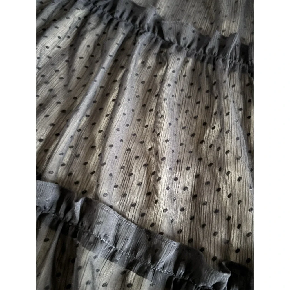 Simonton Says Black Sheer Polka Dot Tiered Skirt Women's Flowy Boho A-Line Large